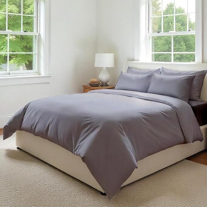 Fabdreams GOTS Certified 100% Organic Cotton Duvet Cover King Size - 400 TC Sateen - Soft - Silky - Zipper Closure - Edge Ties - 1 Duvet Cover (106"x92")+2 Pillow Shams (20"x36") - Light Gray, 3 Piece
