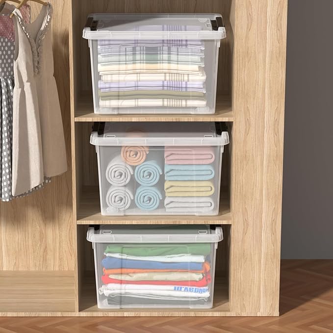 Zopnny 40 Quart Clear Latching Box with Wheels, Plastic Storage Containers with Lids, 4 Pack