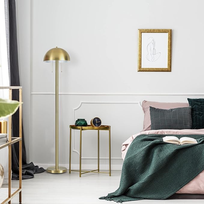 GLOBE Electric 65786 Haydel 60" 2-Light Floor Lamp, Matte Brass, Double On/Off Pull Chain, Bulb Not Included