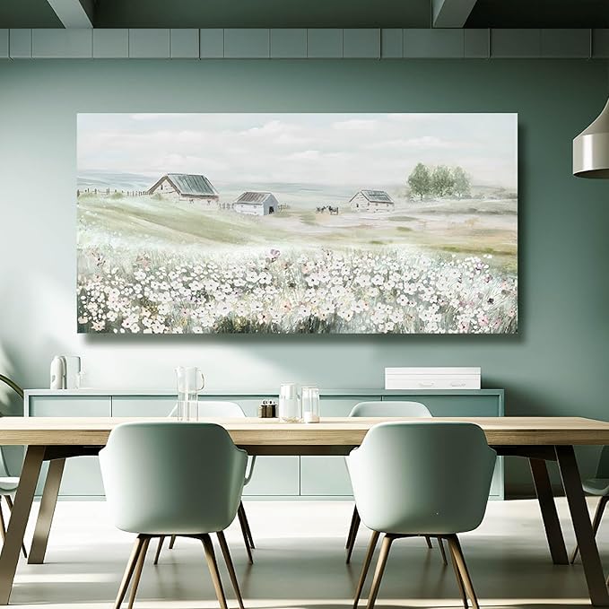 Large Framed Wall Art for Living Room - Grassland Landscape Home Wall Decor - Vintage Neutral Canvas Pictures for Bedroom 29"x 58" Office Wall Hanging