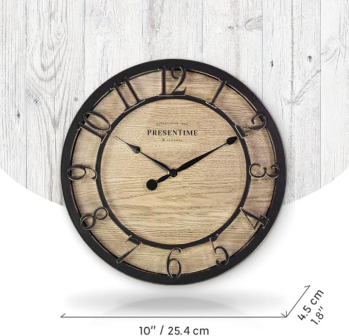 Presentime & Co 10" Farmhouse Series Wall Clock, Cottage Style, Vintage Design, Oil Rubbed Bronze