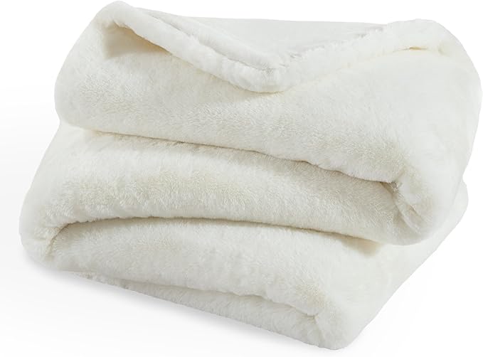 Bare Home Faux Fur Blanket - Ultra-Soft Luxurious - Cozy Warm Blanket for Couch, Sofa, Chair, Bed - Fuzzy Fluffy Super Soft - Decorative Bed Blanket, 80x60 inches (Oversized, White)