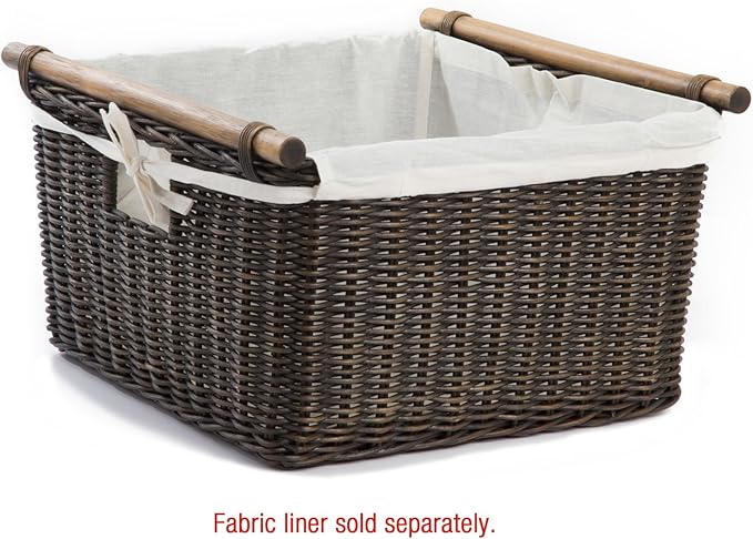 The Basket Lady Deep Pole Handle Wicker Storage Basket, Small, 11.5 in L x 11.5 in W x 8 in H, Antique Walnut Brown