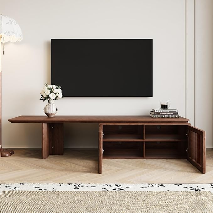 Modern TV Stand, Entertainment Center with Storage, Extendable TV Media Console for Up to 55+ Inch, Minimalist Television Cabinet for Living Room/Bedroom - Walnut (78.7"-110" Extendable)