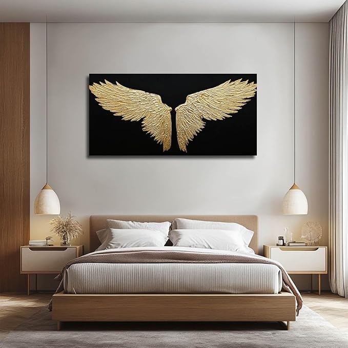 NBAODAN Bird Wall Decor Black and Gold Wall Art Neutral Decorative Pictures 24"x48" Large Abstract Paintings for Living Room Bedroom Textured Art