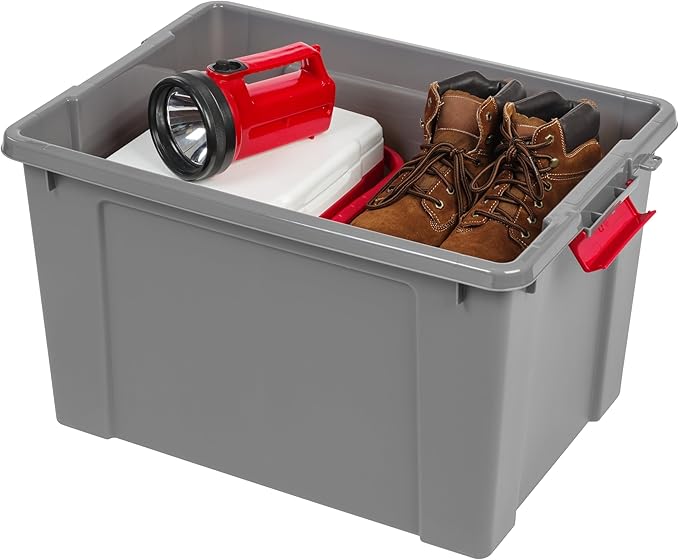 IRIS USA 20 Gallon Lockable Storage Totes with Lids, 6 Pack - Gray, Heavy-Duty Durable Stackable Containers, Large Garage Organizing Bins Moving Tubs, Rugged Sturdy Equipment Utility Tool Box