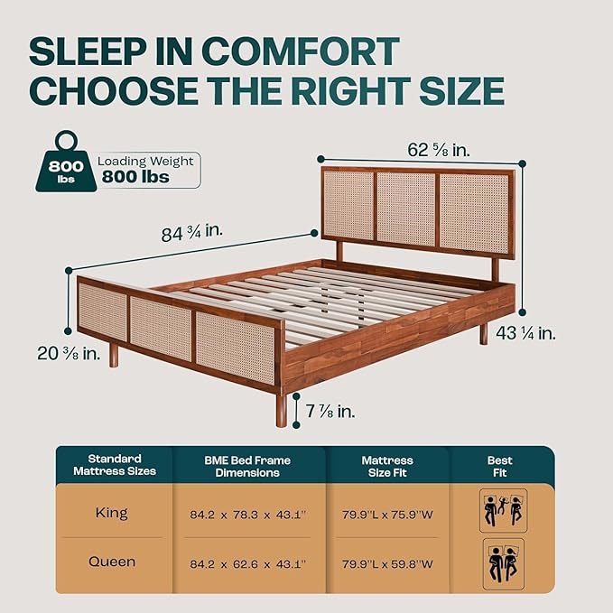 Bme Nancy Signature Bed Frame, Queen Bed Frame and Headboard Unique Geometric, Mid Century Modern, Solid Acacia Wood, No Box Spring Needed, 12 Strong Wood Slats Support, Easy Assembly, Dark Chocolate