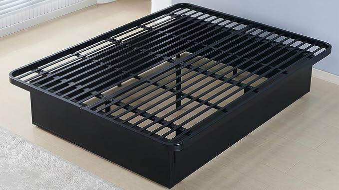 Modern Style Heavy Duty Queen Size Platform Bed Frame Made with Metal and 16 Inch Height in Black