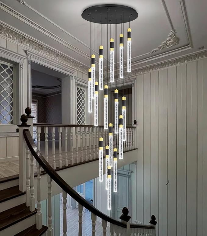 16-Lights 138 Inches Modern Chandelier LED Light Fixtures Adjustable High Ceiling Long Light Chandelier for Hallway Foyer Dimmable Lights with Remote Living Dining Ceiling Pendant Lighting