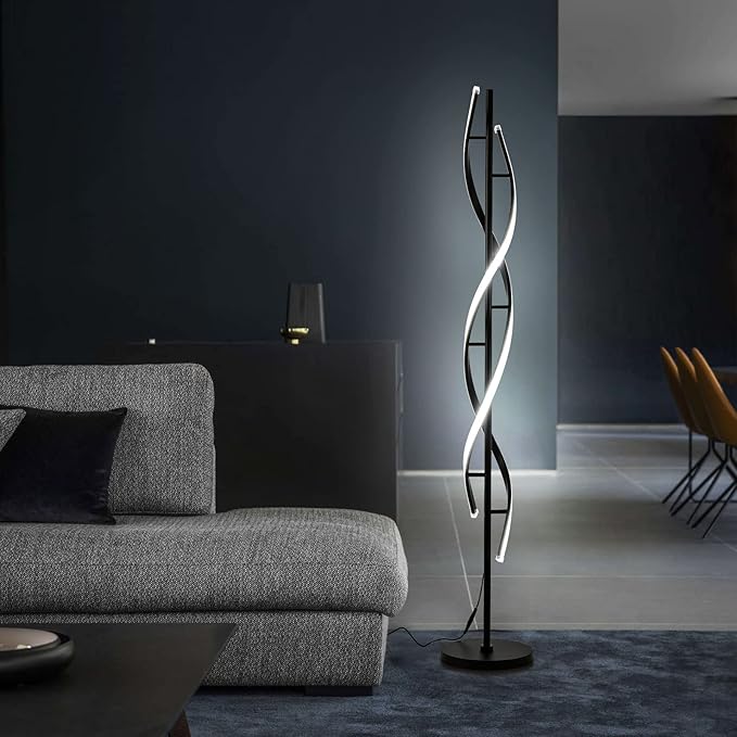 Spiral LED Floor Lamp for Bedroom,Modern Floor Lamps with Remote Control 60 Inch Dimmable Black Floor Lamp 48W Standing Lamp Timing 3 Color Temperature Corner Floor Lamps for Living Room