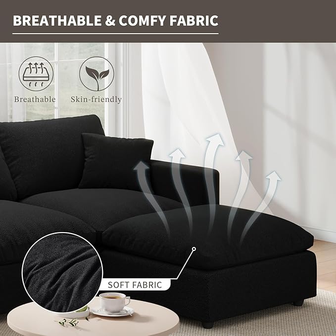 Modular Sectional Sofa Cloud Couch for Living Room, Modern Minimalist Comfy Deep Sofa Couches, Upholstered Couch with Removable & Washable Cushion Covers, Wide Armrest, Filled with Down and Cotton