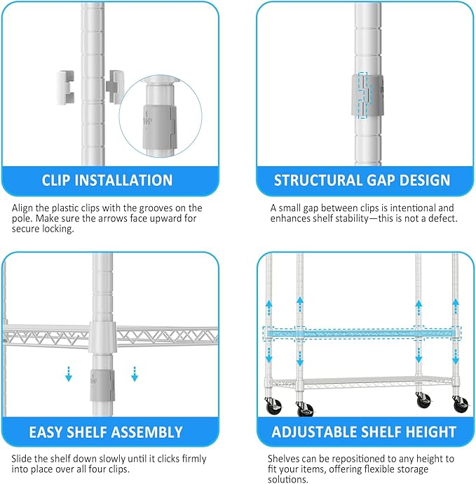IZEUK Heavy Duty Rolling Garment Rack with 3 Adjustable Wire Shelves, Hanging Rod & Side Hooks - Mobile Clothes Rack with Wheels, 29.5" W x 15.7" D x 75" H, White