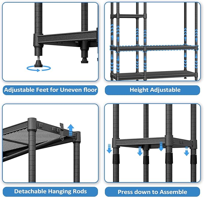 IZEUK Heavy Duty Rolling Garment Rack Wire Clothes Rack for Hanging Clothes, Metal Freestanding Closet Wardrobe Rack with 1 Rod Black 15.4" D x 35" W x 71.5" H