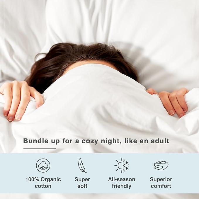 Fabdreams GOTS Certified 100% Organic Cotton Duvet Cover Queen Size - 400 TC Sateen - Soft - Silky - Zipper Closure - Edge Ties - 1 Duvet Cover (90"x92") + 2 Pillow Shams (20"x26") - White, 3 Piece