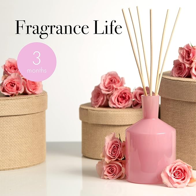 LAFCO New York Classic Reed Diffuser, Blush Rose - 6 oz - Up to 3 Months Fragrance Life - Reusable Glass Vessel - Natural Wood Reeds - Made in The USA