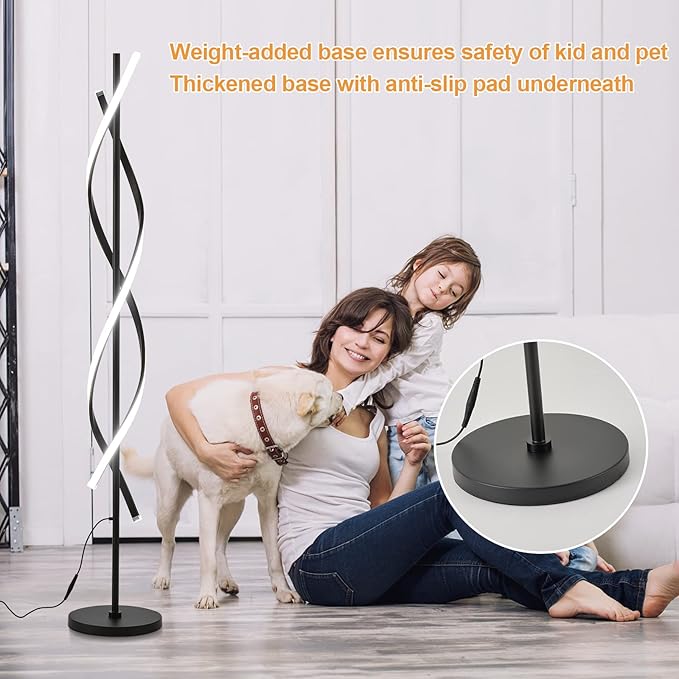 Spiral LED Floor Lamp for Bedroom,Modern Floor Lamps with Remote Control 60 Inch Dimmable Black Floor Lamp 48W Standing Lamp Timing 3 Color Temperature Corner Floor Lamps for Living Room