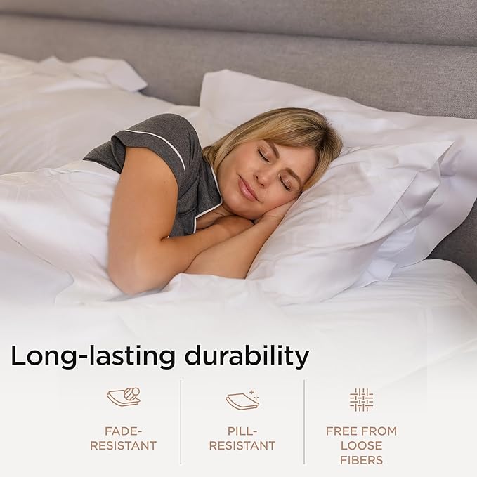 Threadmill 100% Cotton Sheets for King Size Bed - 600 Thread Count King Bed Sheets Set with 16” Deep Pocket - Jacquard Sateen Weave 4-Piece Bedding Set with Cooling Effect, White