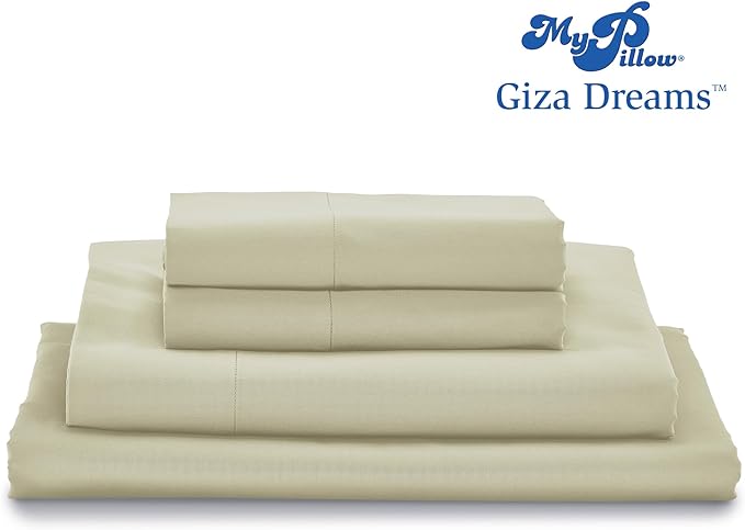 MyPillow Giza Dreams Bed Sheets, 100% Certified Giza Egyptian Cotton, Deep Pocket, Sateen Weave [Full, Taupe]