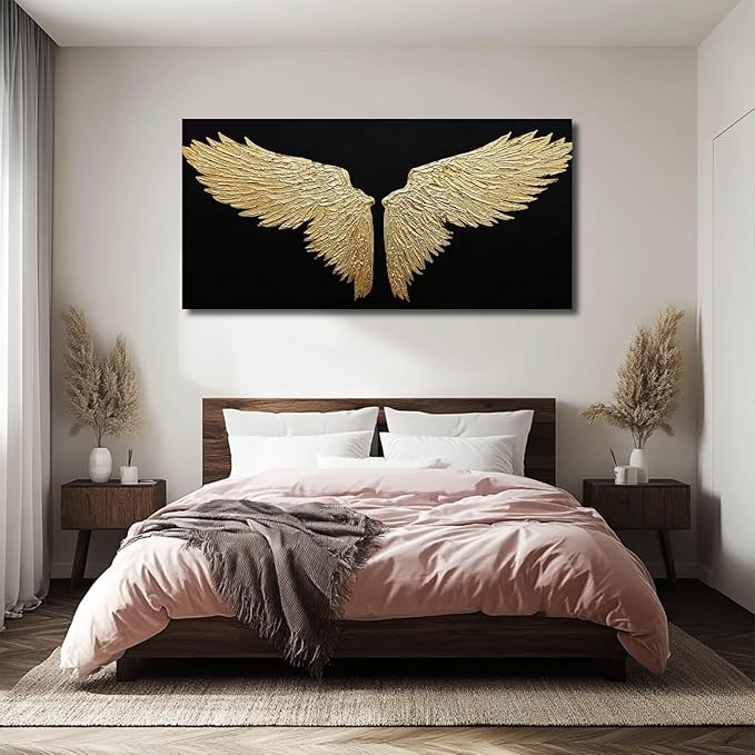 NBAODAN Large Canvas Art Black Abstract Wall Decor Gold Bird Painting Modern Wall Art for Office Minimalist Home Decor Artwork for Living Room 29x58 Inch