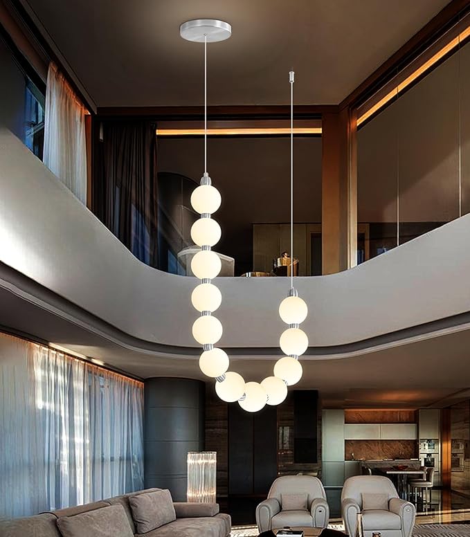 Modern Chandeliers LED Dimmable Light Acrylic Balls Ceiling Pendant Lighting for Living Room Dining Room Bedroom Adjustable Hanging Lights 25 Watts Silver Lamp