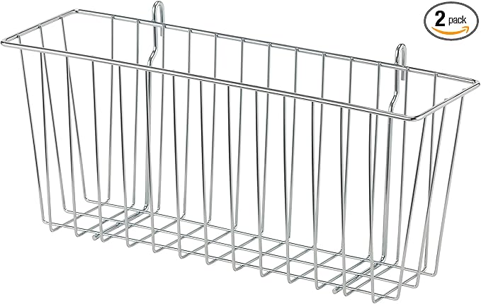 TRINITY EcoStorage 15-Inch Metal Hanging Basket to Use With Shelf Units and Storage Racks for Garage, Kitchen, and Closet Organization, NSF Certified, 10 Pound Capacity, Chrome, 2-Pack