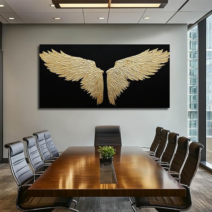NBAODAN Large Canvas Art Black Abstract Wall Decor Gold Bird Painting Modern Wall Art for Office Minimalist Home Decor Artwork for Living Room 29x58 Inch