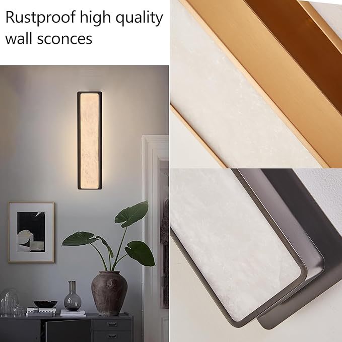 Modern LED Natural Alabaster Gypsum Wall lamp 15W Warm Yellow 2700K Wall Mounted Wall lamp Indoor sucelating Alabaster Gypsum Wall Mounted Lighting Suitable for Living Room (Black)