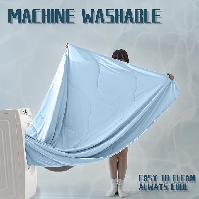 DOWNCOOL Cooling Comforter, Blue Cooling Blanket Queen Size, Cooling Duvet for Hot Sleeper, Breathable Summer Quilt, Lightweight Soft Q-Max>0.4 Arc-Chill Cool Comforter,90"X90"