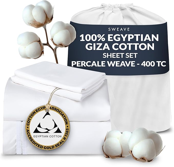100% Egyptian Cotton Percale Sheets California King - Genuine Luxurious 400 Thread Count - Naturally Crisp, Breathable, Skin-Friendly & Cooling - Softer After Each Wash -Oeko-TEX Certified Giza