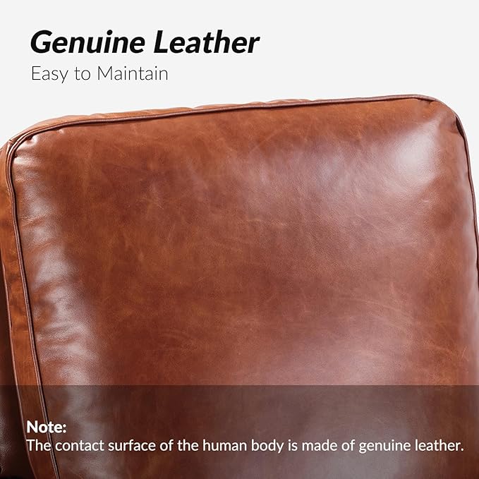 HULALA HOME Genuine Leather Recliner Chair Set of 2, Push Back Recliner Armchair with Thick Seat and Backrest(Saddle)