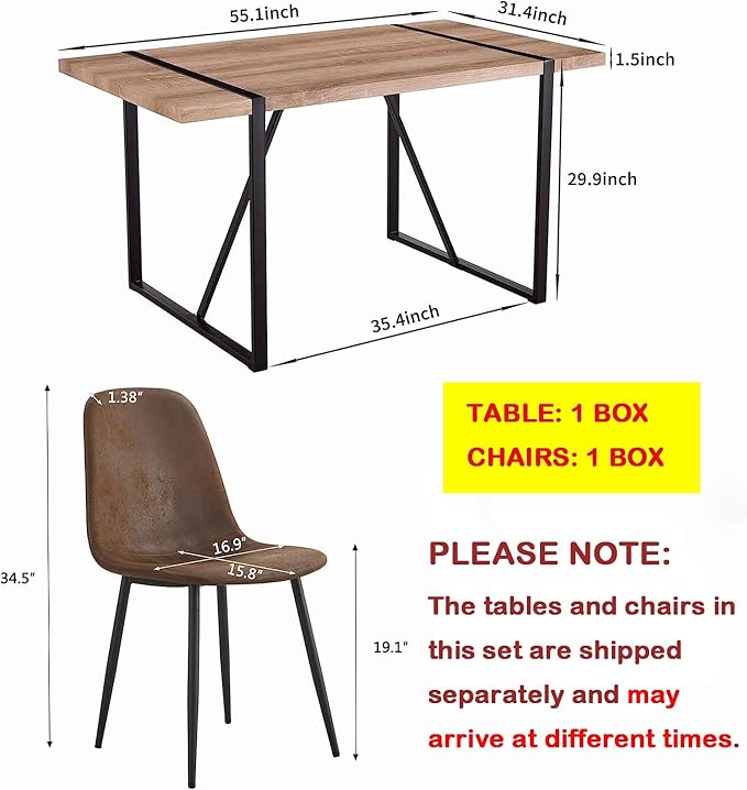 7 Piece Dining Table Set for 6,Modern 55'' Rectangle Wood Dining Table and Fabric Dining Chairs 6,Kitchen Table and Chairs for 6,Ideal for Kitchen Dining Room