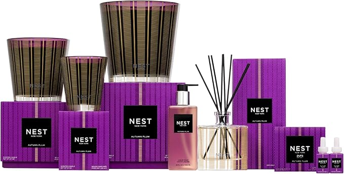 NEST New York Scented 3-Wick Candle, Autumn Plum - 21.2 oz - Up to 100-Hour Burn Time - Reusable Glass Vessel