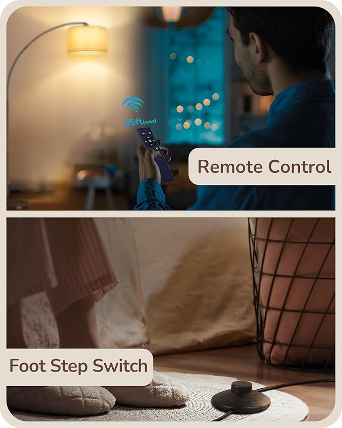 EDISHINE Dimmable Mid Century Modern Floor Lamp with Remote, Tall Arc Standing Lamps with Adjustable Drum Shade, Standing Corner Light for Living Room, Bedroom, Dining Room, Bronze