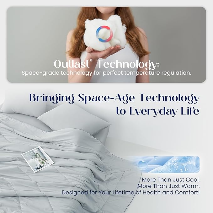 Dream Valley®Outlast®Deepsleep Cooling Comforter, King Size, NASA-Grade Space Technology Cooling Blanket for Hot Sleepers Night Sweats, Q-Max > 0.45 Aerocool™Breathable, Ice Blue, 106"x90"