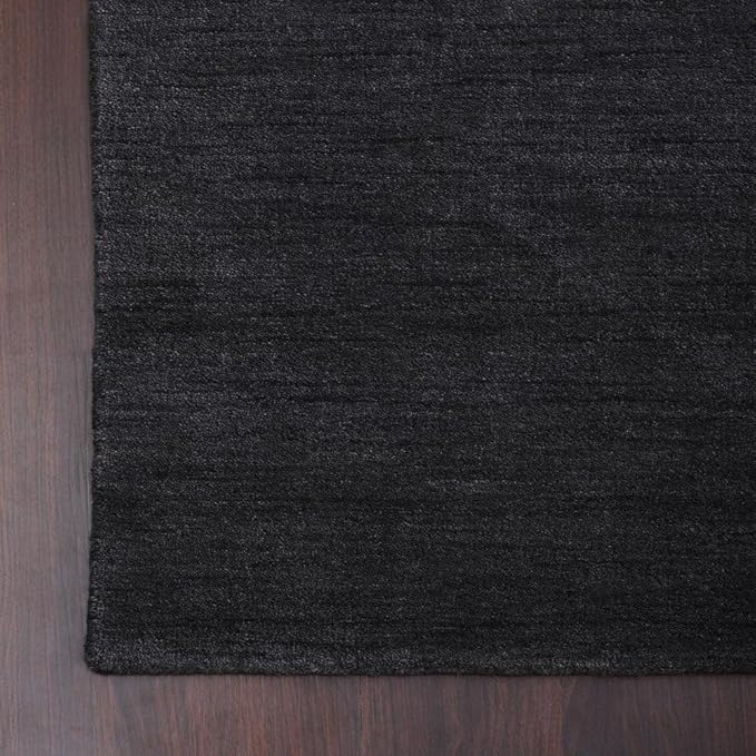 Hand Knotted Loom Wool ECO-Friendly Area Rugs - 2'6''x12', Runner, Charcoal Color, Solid Plain Design, High Pile Handmade Anti Skid Area Rugs for Living Room, Bed Room (L00111)