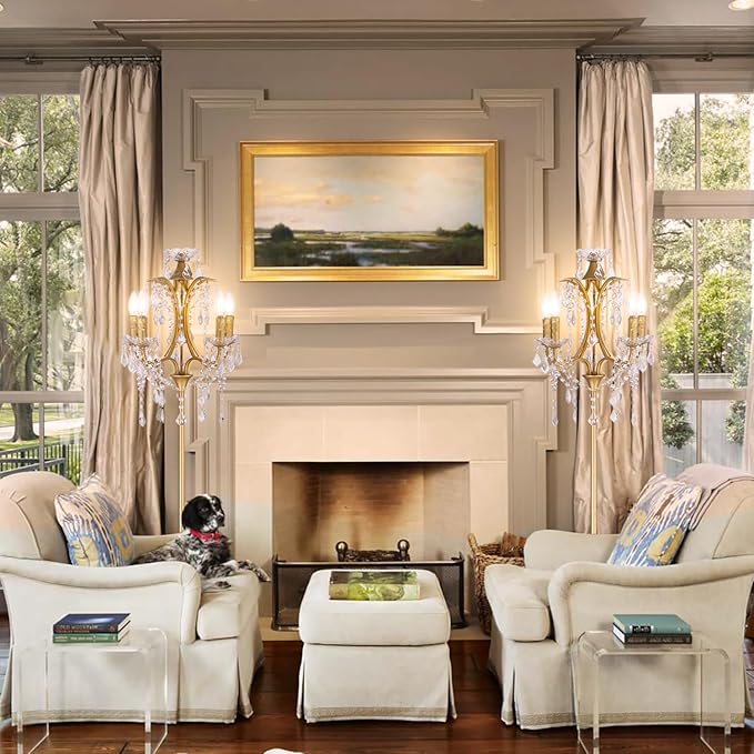 TOCHIC 5-Light Farmhouse Tranditional Crystal Floor Lamp, Gold Craft Candelabra Lighting Fixture 65'' Tall for Living Room, Dining Room, Entryway, Bedroom