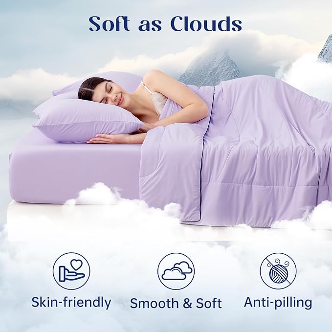 Dream Valley Outlast® Twin XL Cooling Comforter, NASA-Grade Instant Cooling Blanket for Hot Sleepers, Luxurious Comforter for All Season, Lavender Fog, 68"x90"