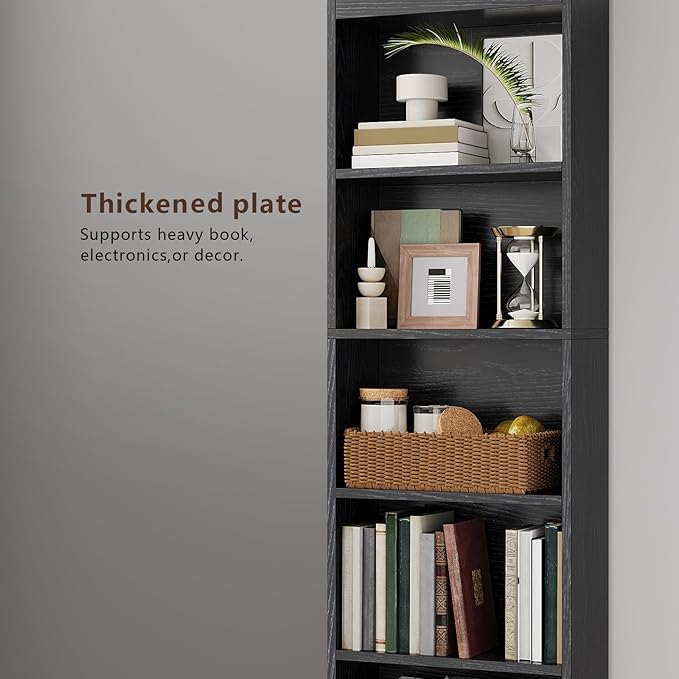 5-Tier Bookcase Set of 2, Open Storage Shelf, Narrow Tall Book Shelf, Freestanding Display Storage Shelves Suitable for Home Office, Living Room and Bedroom, Black