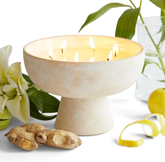 BLUEME Happiness - Yuzu & Ginger, Luxury Candle w/Essential Oils, 6 Wick, Hand-Poured Soy, Cotton Wick, Ceramic