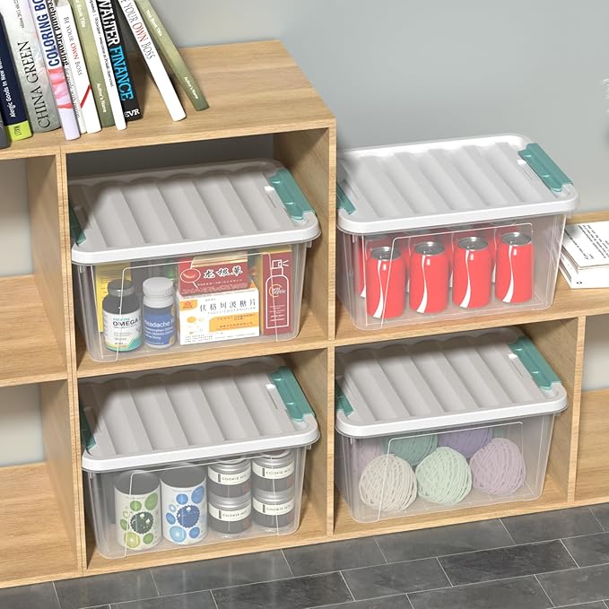 Readsky 4 Packs Clear Storage Latch Boxes, Plastics Storage Bins, 20 Quart