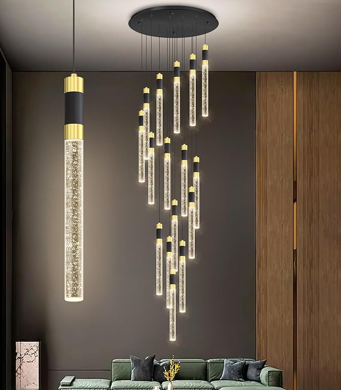 16-Lights 138 Inches Modern Chandelier LED Light Fixtures Adjustable High Ceiling Long Light Chandelier for Hallway Foyer Dimmable Lights with Remote Living Dining Ceiling Pendant Lighting