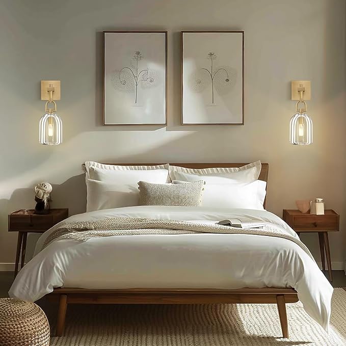 Botanist Cloche Crystal Wall Sconce, Modern Brass and Crystal Bathroom Wall Sconce, Indoor Luxury Decorative Lighting Wall Sconces for Bedroom/Hallway/Stairs,Dimmable LED Included