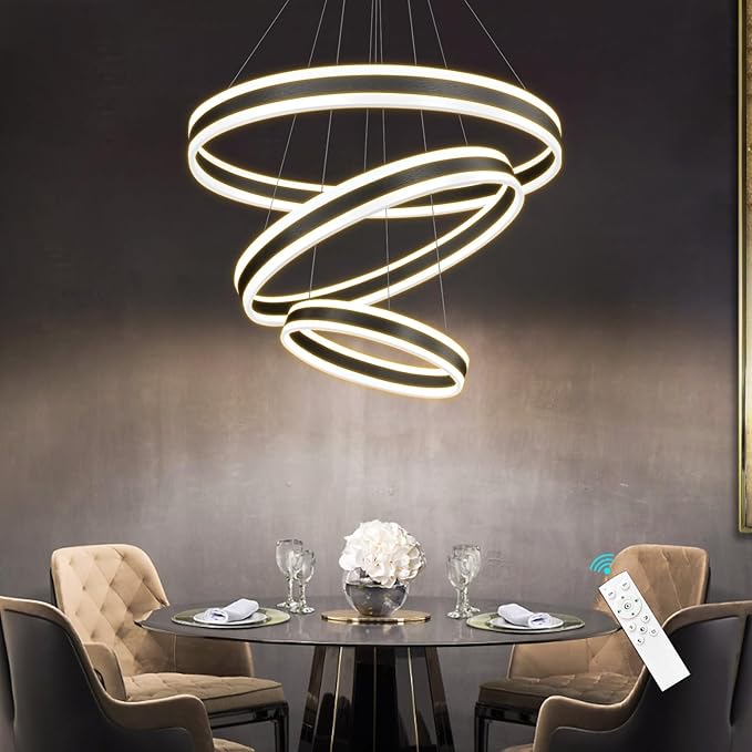 Modern Chandelier for Dining Room 3-Rings D31.5'' LED Dimmable Pendant Lighting High Ceiling Chandelier for Living Room Foyer Bedroom Entryway 3000K-6000K
