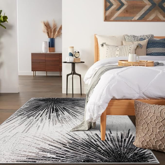 Lahome Modern Black Large Rugs for Living Room - Machine Washable 6x9 Area Rugs Non-Slip Throw Stain Resistant Rugs for Dining Room, Abstract Print Soft Low-Profile Indoor Rug for Bedroom Office