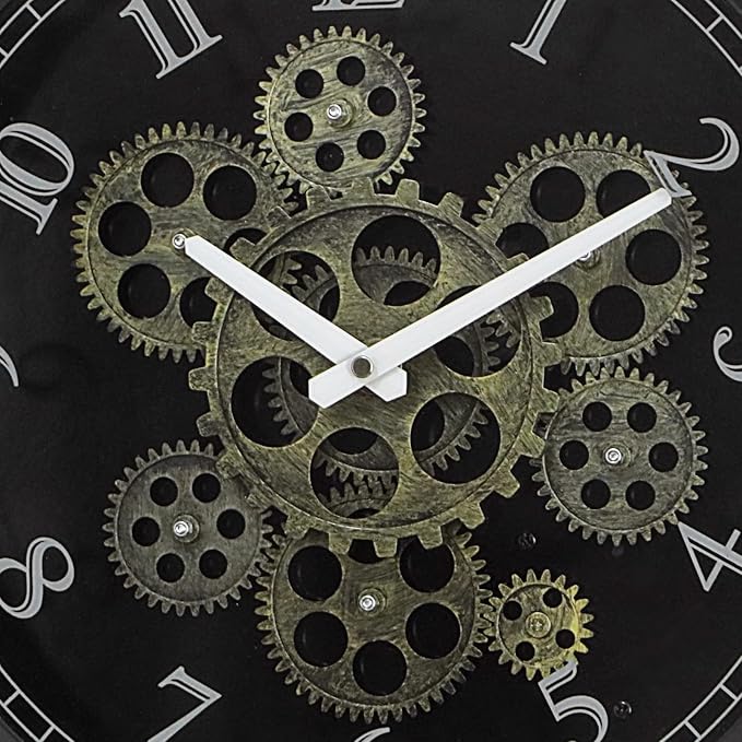 CLXEAST 15 Inch Real Moving Gear Wall Clock, Vintage Industrial Steampunk Metal Wall Clocks for Living Room Decor,Kitchen, Home Office,House Warming Gifts New Home