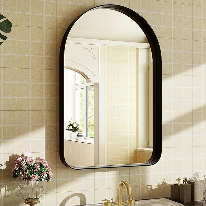 30"x20" Arched Bathroom Mirror - Modern Black Mirror for Wall with Rounded Corners, Bathroom Mirror for Vanity, Aluminum Alloy Framed Mirror - for Living Room, Bedroom, Cloakroom