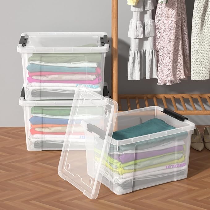 Zopnny 40 Quart Clear Latching Box with Wheels, Plastic Storage Containers with Lids, 4 Pack