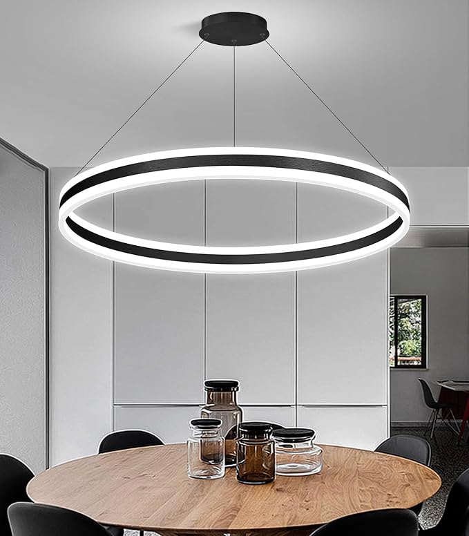 D31.5'' Modern Ring Chandelier for Dining Room LED Dimmable Pendant Lighting High Ceiling Chandelier for Living Room Foyer Bedroom Entryway 3000K-6000K Black