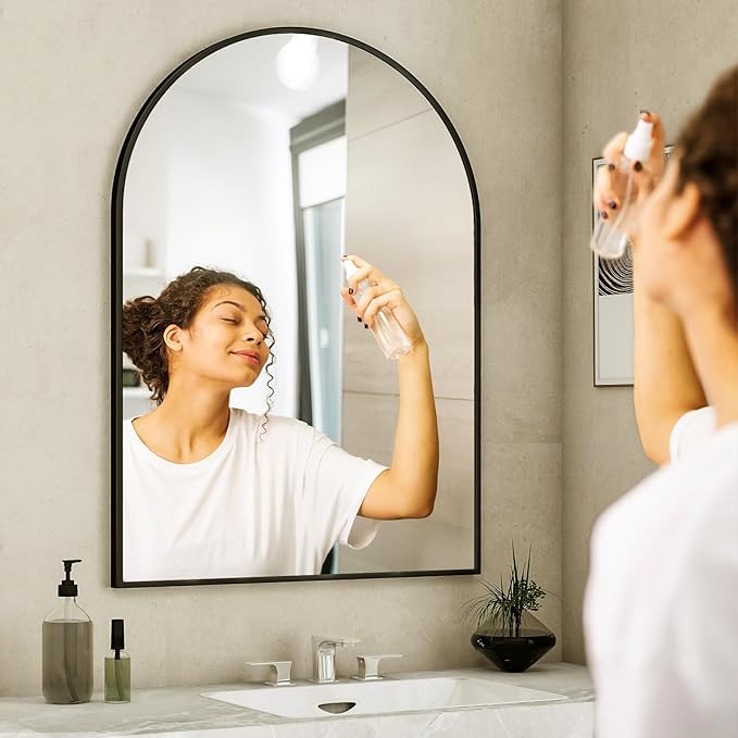 Arch Bathroom Mirror, 20x30 inch Arched Bathroom Mirror/Wall Mounted Vanity Mirror - Arch Metal Frame Wall Mirror for Bathroom Bedroom Living Room, Black