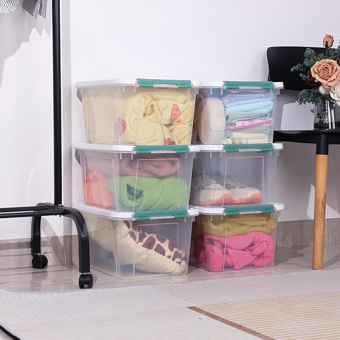 20 Quart Clear Storage Latch Box, Set of 6 Plastic Storage Containers with Lids